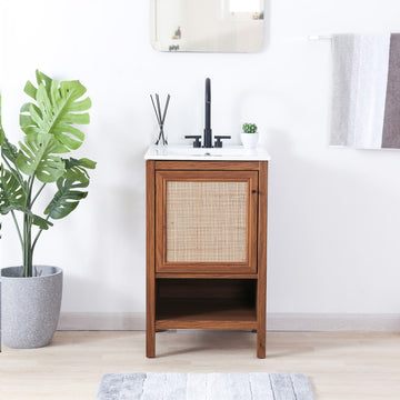 Jasper Rattan Modern Coastal 2-Shelf Bath Vanity Cabinet Only (Sink Basin Not Included) - JONATHAN Y